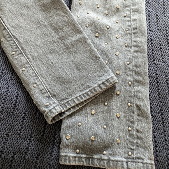 Levi's Rhinestone Hi-Rise Straight Leg Grey Jeans Sz 26 - Picture 3 of 16